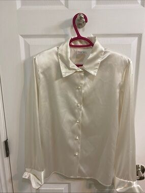 Vintage 80s Silky Blouse with Shoulder Pads Pearl Buttons Canada Women’s Large